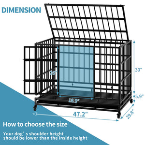 48 Inch Heavy Duty Indestructible Dog Crate with Wheels