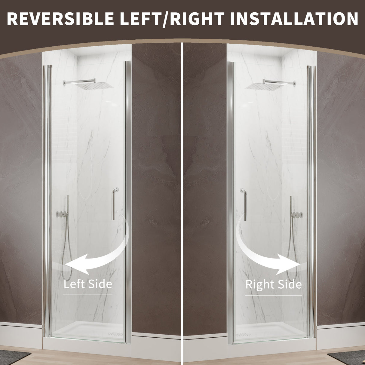 34 In. to 36 In. x 72 In. Semi-Frameless Pivot Shower Door