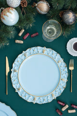 6 pack plastic charger plate, d14" white with gold