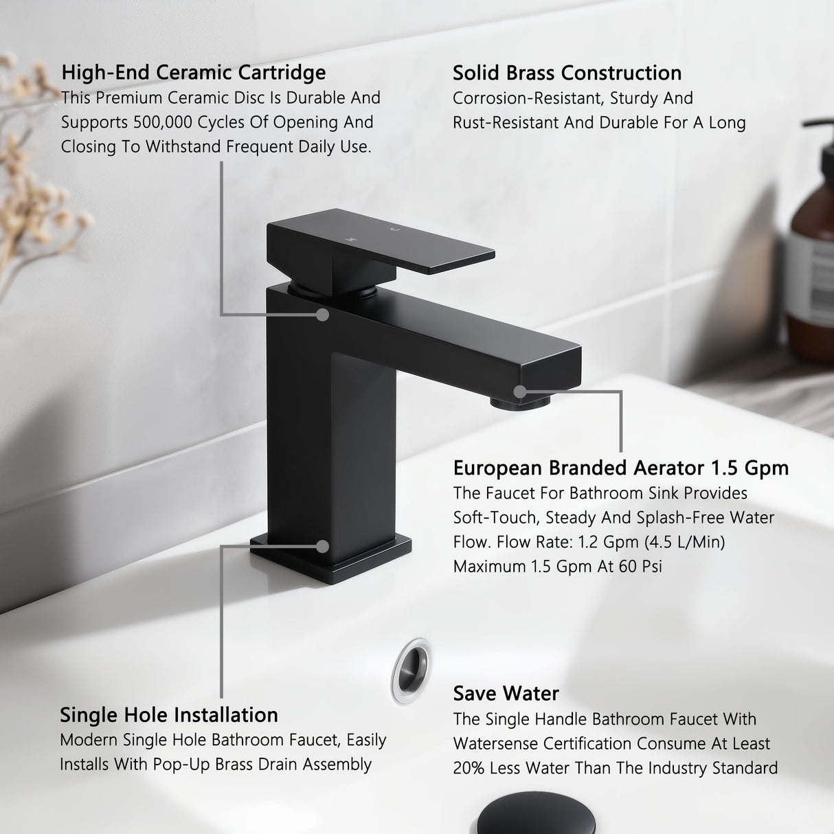Single Handle Bathroom Faucet, Matte