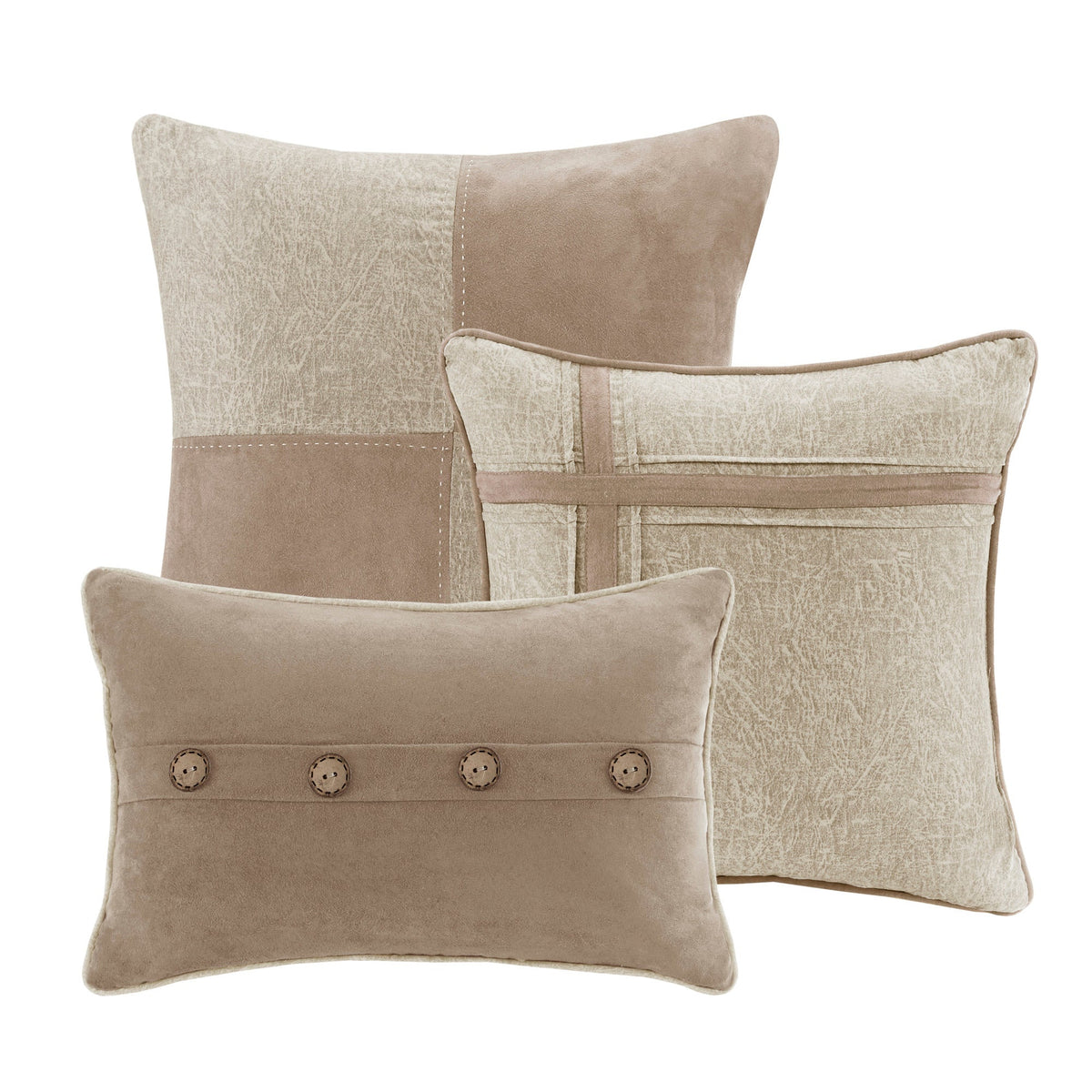 Tan Faux Suede Comforter Set with Lodge Cabin Style - Queen