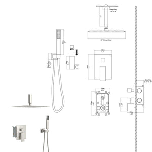 Dual Shower Head System with 12" Square Rain Shower and Valve - Black, Gray, Pearl Silver, Gold