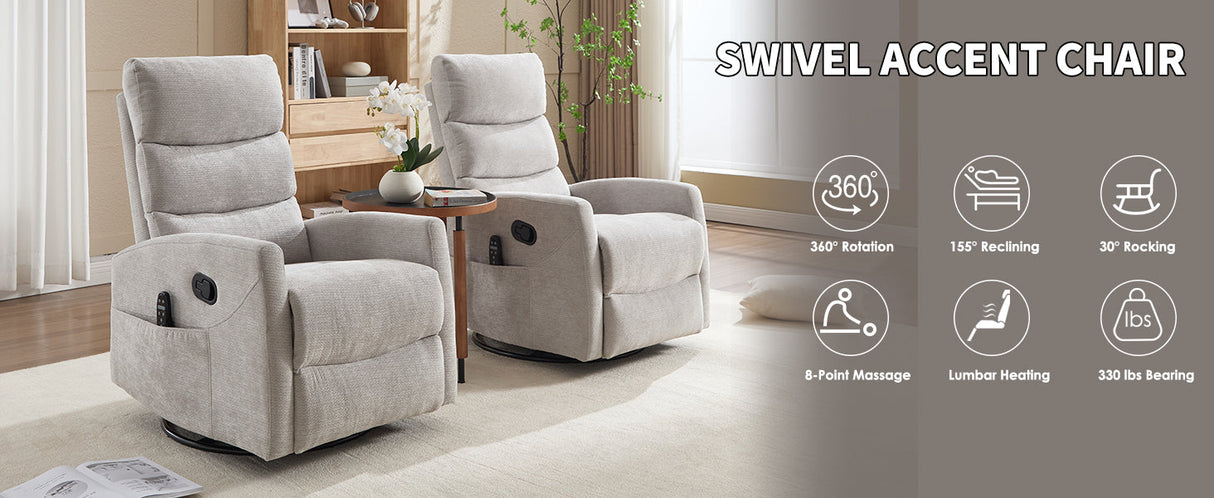 Heat Massage Manual Recliner Chair with Rocker and Swivel