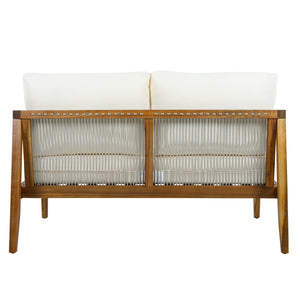 Outdoor 4-Piece Sofa Set, Acacia Wood Frame with Rope Detail, Water-Repellent