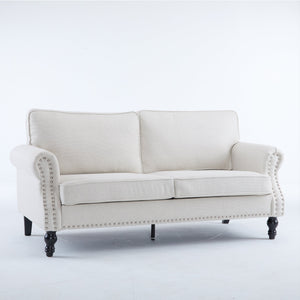 68 Inch Faux Leather Rolled Arm Sofa with Nailhead Trim