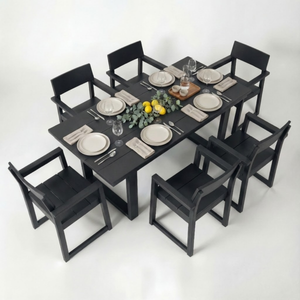 7-Piece HDPE Outdoor Dining Set for 6 – Weather-Resistant Patio Table with Umbrella Hole and 6 Armrest Chairs (Black)