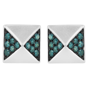 14K White Gold 1/4 Cttw Treated Blue Diamond Pyramid Stud Earring (Blue Color, SI1-SI2 Clarity)