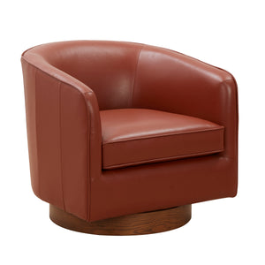 Tessa Caramel Top Grain Leather Swivel Chair with Wood Base