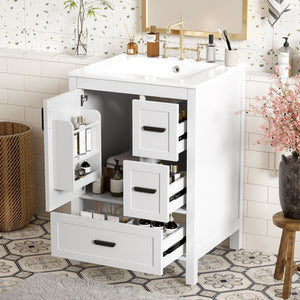 Bathroom Vanity with Sink, Soft-Close Doors & 3 Drawers - White, Black, Green
