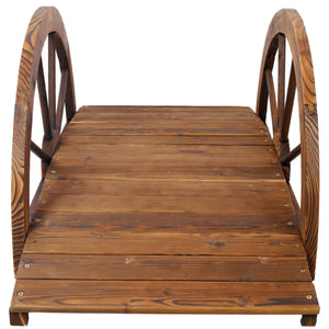 Wooden Garden Bridge Arc Footbridge With Half Wheel Railings Solid Fi - Brown