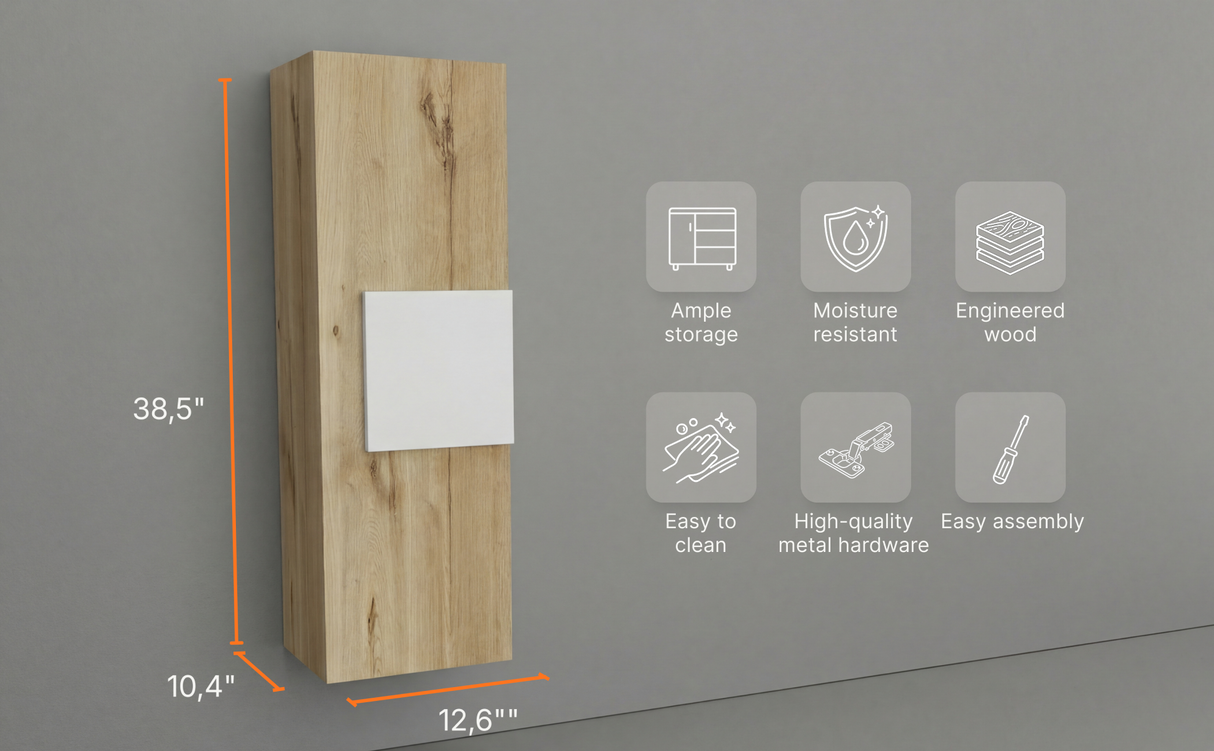 Medicine 38"H Single Door Cabinet, Three Shelves, Light