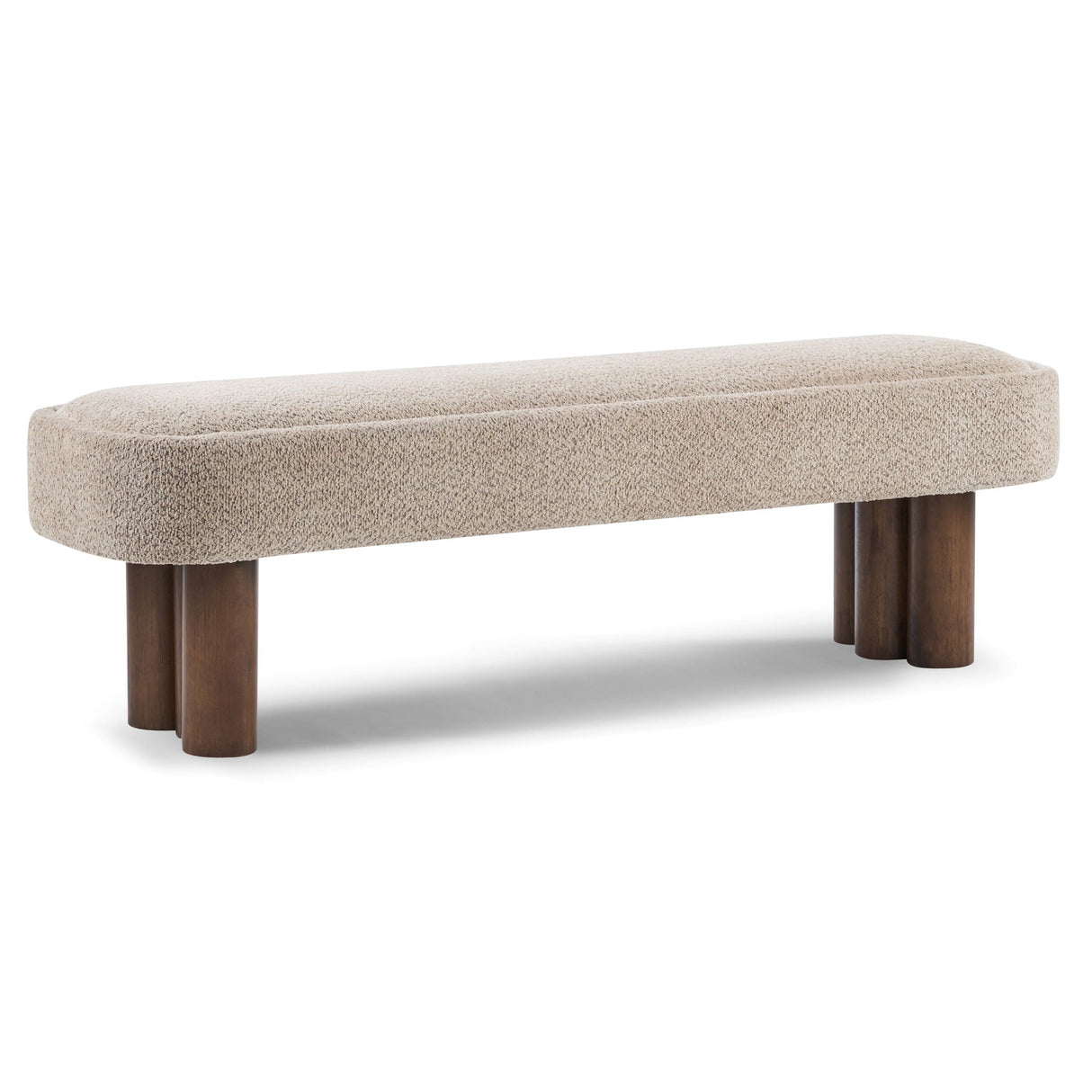 Indoor Upholstered Dining Bench - Khaki / Walnut