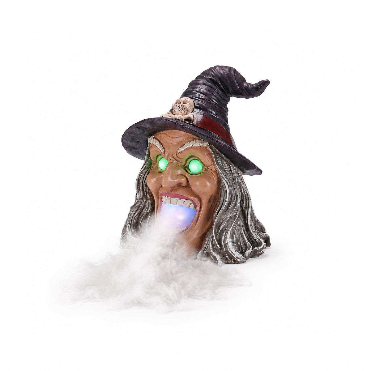 Halloween Witch Head Decor with LED Light and Mist Effect