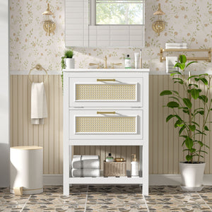 Modern Bathroom Vanity With Integrated Sink, Cabinet With 1 Deep Drawer And 1 Tip-Out Drawer