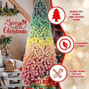 7.5ft Rainbow Gradient Flocked PVC Christmas Tree
