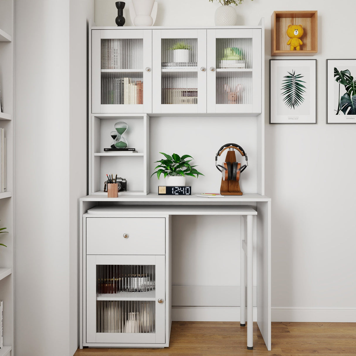 Computer Desk with Glass Door for Home Office or Study