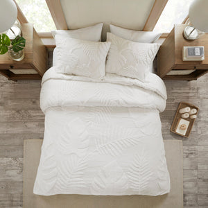 3 Piece Tufted Cotton Chenille Palm Comforter Set Off-White Full/Queen