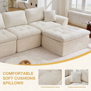 110' Cloud Sectional Couch for Living Room, Upholstered L-Shape Modular Sofa with Movable Ottoman, 3-Seater Deep-Seat Foam Couch, Comfortable Convertible Sectional for Home & Apartment