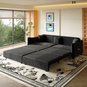 King Pull Out Sofa Bed, 3-In-1 Convertible Bed With 3 Pillows