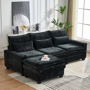 Modern Comfy L Shaped Sectional Sofa With Movable Ottoman