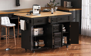 K&K 56.5'' Kitchen Island with Drop Leaf, Power Outlet