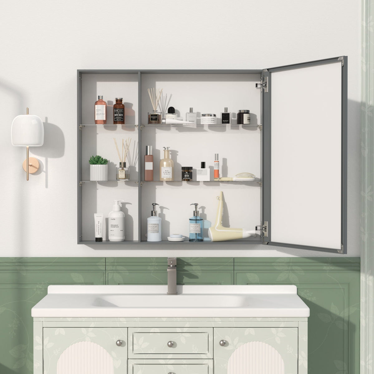 Medicine Cabinet with Adjustable Shelves and Mirror - Black Brown