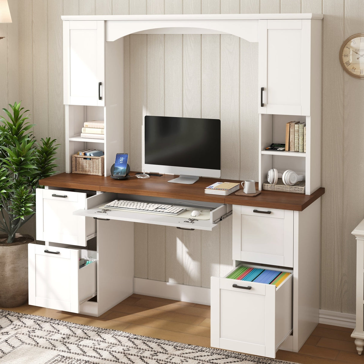 ON-Trend Farmhouse Arched Computer Desk with Hutch