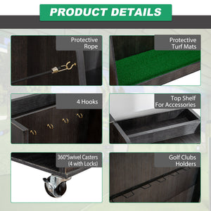 Gray Wooden Golf Bag Storage Rack with 3 Drawers