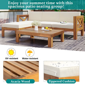 Topmax Outdoor Patio Wood 5-Piece Sectional Sofa Seating Group Set