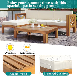 Topmax Outdoor Patio Wood 5-Piece Sectional Sofa Seating Group Set