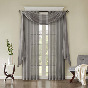 Solid Crushed Curtain Panel Pair with Sheer Texture - Grey