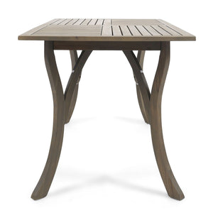 Transitional Acacia Wood Dining Table With Slat Panel Top - Gray