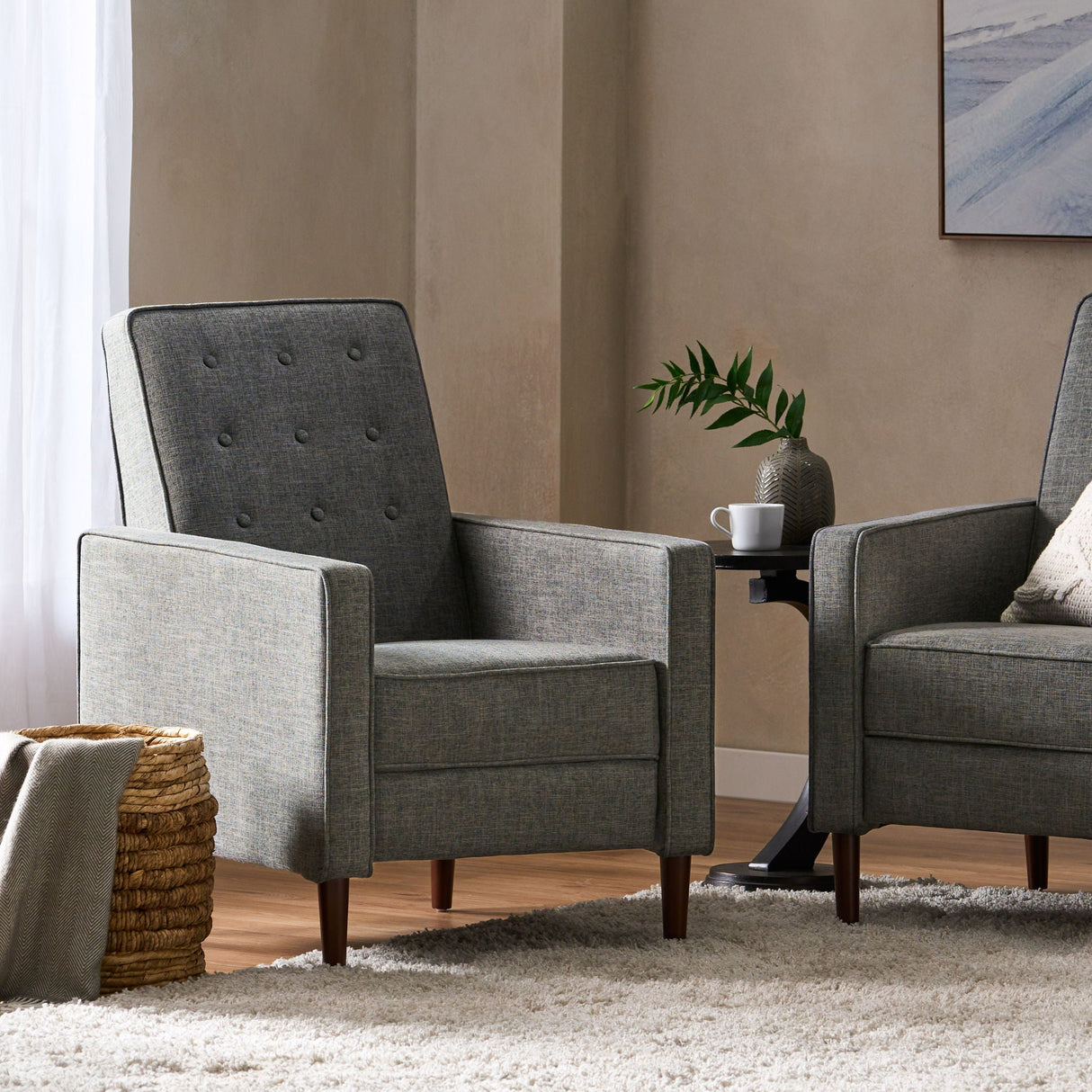 Mid-Century Modern Recliner With Button Tufted Waffle Stitch