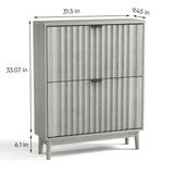 Shoe Cabinet With 2 Flip Drawers, Fluted Shoe Storage Cabinet For Entryway, Free Standing Shoe Storage Organizer With Wave Doors For Heels, Boots, Slippers In Hallway, Living Room - Gray