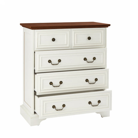Antique Brown & White 5-Drawer Vintage Dresser – Farmhouse & Modern Design