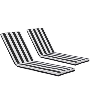 2-Piece Outdoor Chaise Lounge Chair Cushion Set, Black & White Striped Polyester