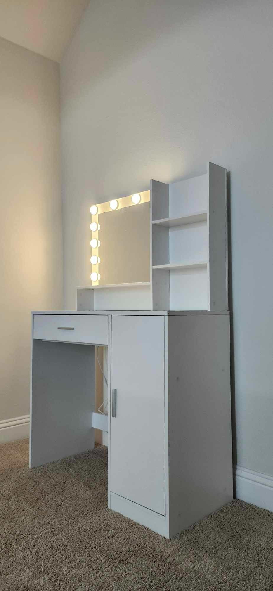 Pink Vanity Desk with Mirror & Light