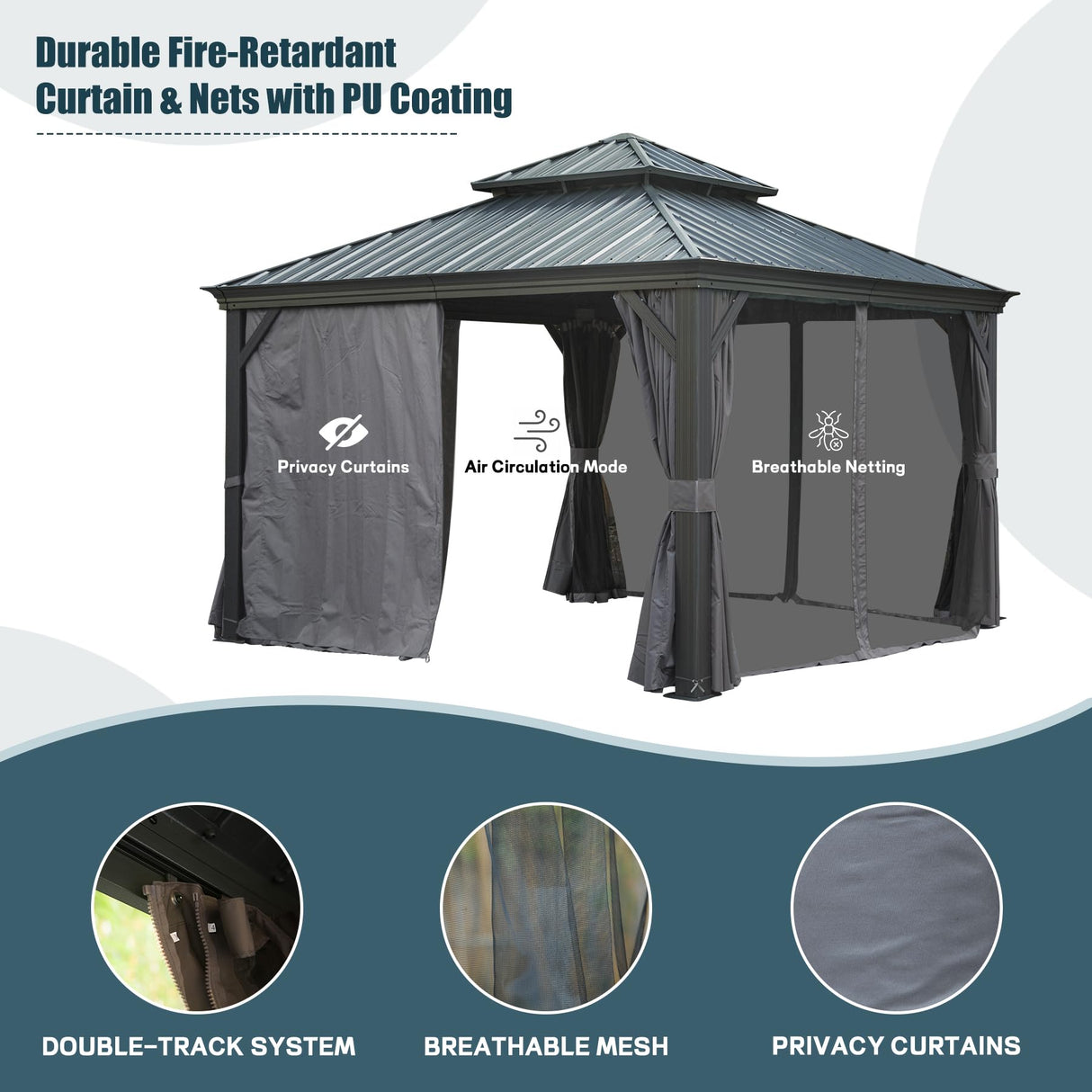 12' X 16' Hardtop Metal Gazebo with Double Roof Canopy
