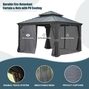 12' X 16' Hardtop Metal Gazebo with Double Roof Canopy