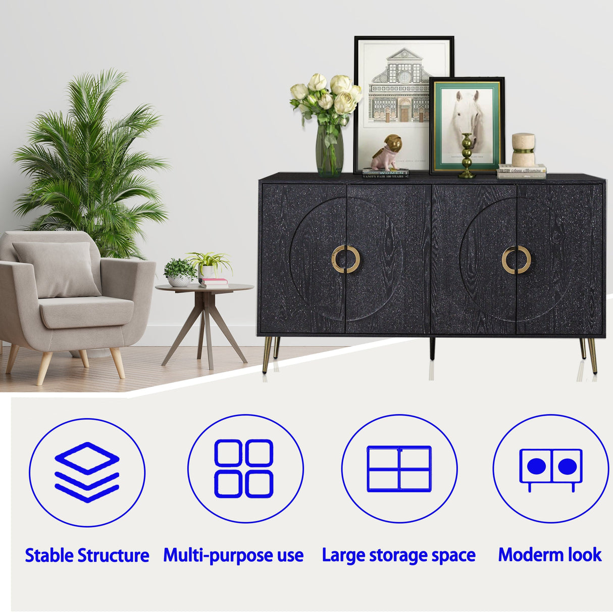 Modern Lacquered 4 Door Wooden Cabinet