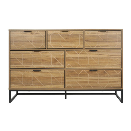 Walnut Vintage 7-Drawer Dresser with Metal Base