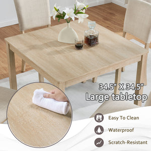 Modern 5-Piece Wooden Dining Table Set with Upholstered Chairs - Light Oak