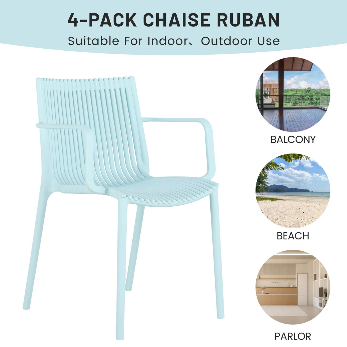 4 Piece Stackable Single Chairs With Vertical Stripe Design For All Weather