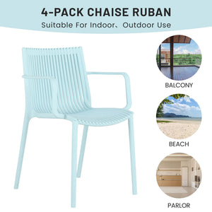 4 Piece Stackable Single Chairs With Vertical Stripe Design For All Weather