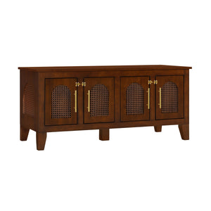 Lars Indoor Rattan Decorated Rubber Wood Dog Crate Cabinet Furniture
