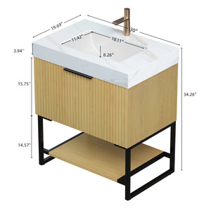 YOLAN 30" Bathroom Vanity & Sink, Freestanding Striped Plywood Storage Cabinet