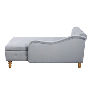 Chaise Lounge Indoor, Lounge Chair For Bedroom With Storage & Pillow, Modern Upholstered Rolled Arm Chase Lounge For Sleeping With Nailhead Trim For Living Room Bedroom Office