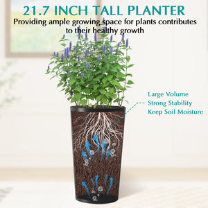 2 Pack Tall 21.7 in Modern Square Planters for Indoor and Outdoor Use