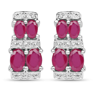 3.20 Carat Glass Filled Ruby .925 Sterling Silver Earrings