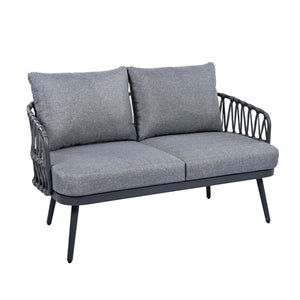 4 Piece Outdoor Patio Furniture Set, Metal Chairs With Woven Rope U Shaped Backrest